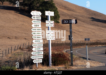 Signs point to the wineries in Santa Barbara wine country Stock Photo