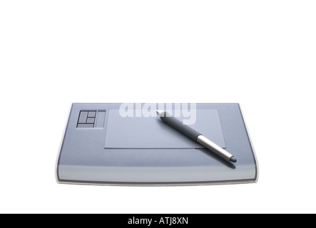 A graphic tablet with pen isolated on white background Stock Photo