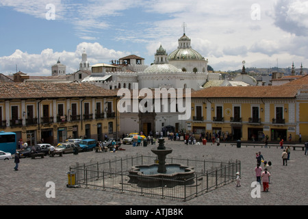 Church La Compania de Jesus Quito,Pinchincha province Ecuador, sunny blue sky, roof tops Pichincha Stock Photo