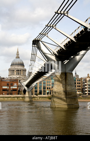 millennium bridge and st pauls cathedral, london, uk from the bankside foreshore Stock Photo