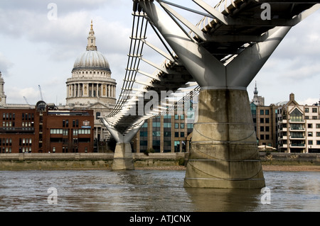 millennium bridge and st pauls cathedral, london, uk from the bankside foreshore Stock Photo