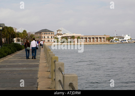 A couple walks along The Battery Charleston SC December 30 2007 Stock Photo