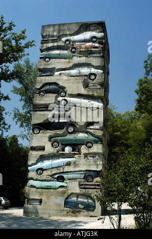 PARIS France, Public Sculpture 'Long Term Parking' (Artist Credit Arman 'Domaine du Montcel' in Western Suburbs 'Jouy en Josas' reinforced concrete, Stock Photo