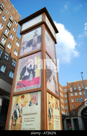 Antique advertising column, Karoly krt, Pest, Budapest, Republic of Hungary Stock Photo