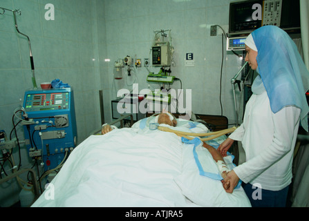 An elderly patient at an intensive care unit in a hospital in Beirut Stock Photo