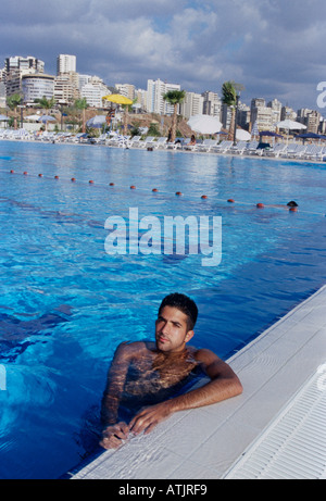 Guest in swimming pool, Movenpick Hotel, Beirut, Lebanon Stock Photo