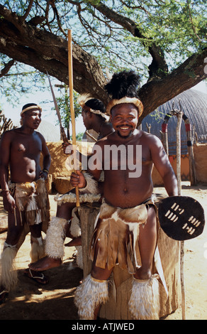 Zulu dancers at Zulu Tourist Village, South Africa Stock Photo