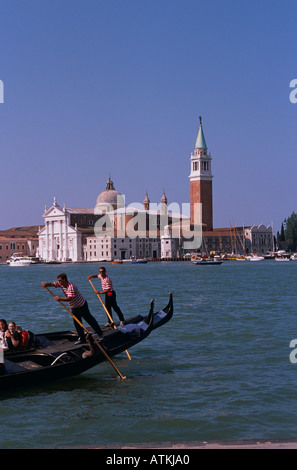 Tourist on gondola sightseeing trip, Venice, Italy Stock Photo