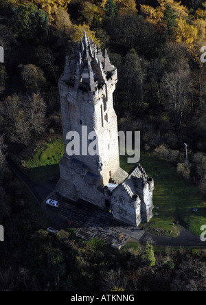 Aerial shot of the Wallace Monument near Stirling Scotland Stock Photo