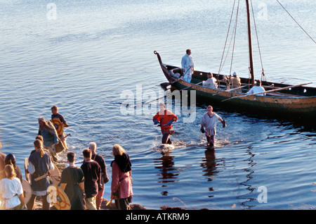 The Vikings wade ashore Stock Photo