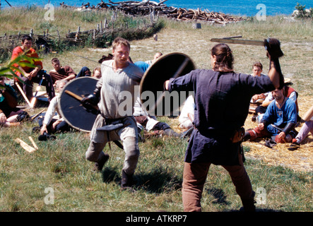 Vikings in a fierce duel Stock Photo