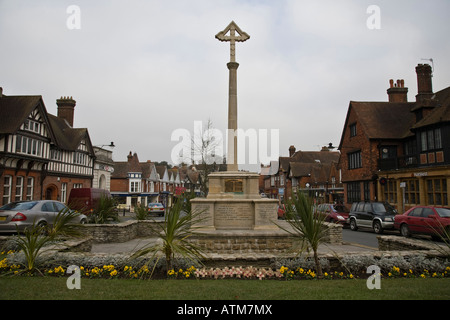 The War Memorial in the centre of Haslemere High Street, Haslemere, Surrey, England. Stock Photo