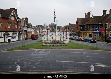 Haslemere High Street with the War Memorial in the centre, Haslemere, Surrey, England. Stock Photo