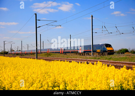 GNER 82 class DVT Electric HST train Lolham Peterborough Cambridgeshire East Coast Main Line England UK Stock Photo