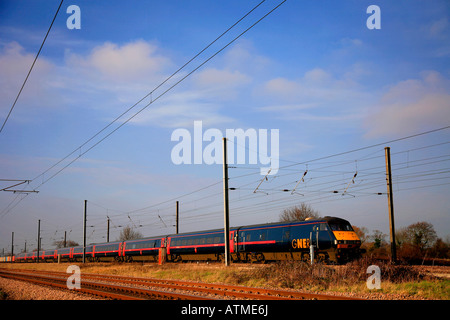 GNER 82 class DVT Electric HST train Lolham Peterborough Cambridgeshire East Coast Main Line England UK Stock Photo