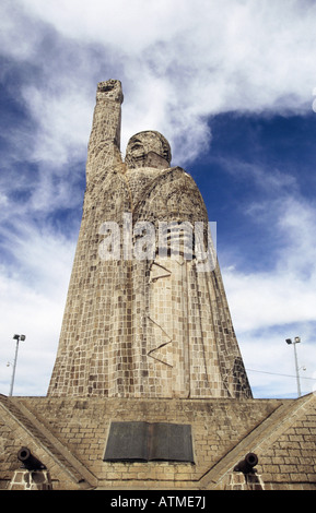 Isla Janitzio island Large stone statue on hilltop Arm raised Jose maria Morelos y Pavon Independence hero Stock Photo