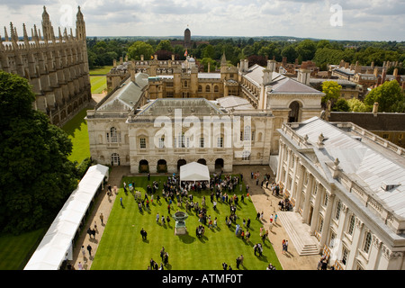 Senate House lawn viewed from Great St. Marys tower on Graduation Day,Cambridge, England. Stock Photo