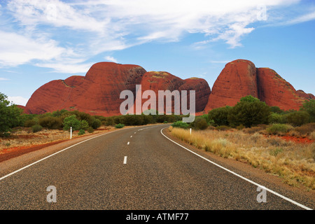 The road leading up to the Olgas Kata Tjuta sandstone domes near Uluru Ayers Rock Northern Territory Australia Stock Photo