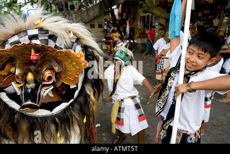 Local Boys In Masks Celebrating Galungan Festival Ubud Indonesia Stock Photo