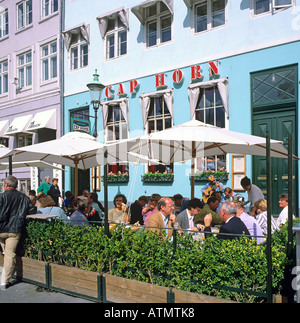 'Cap Horn' quayside alfresco restaurant terrace, Nyhavn, Copenhagen, Denmark Stock Photo