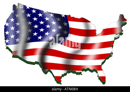 Outline map and flag of USA Stock Photo