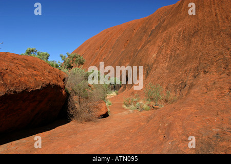 Popular circular walking track around the famous Ayers Rock Uluru in the outback desert Australia Stock Photo