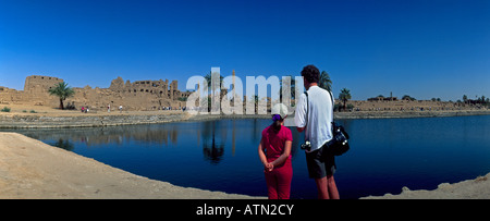 Karnak Egypt Sacred Lake Father & Daughter Stock Photo