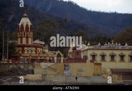 Rishikesh India Mountain Village Temple On Ganges Holy Hindu Town Stock Photo