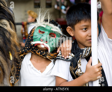 Local Boys In Masks Celebrating Galungan Festival Ubud Indonesia Stock Photo