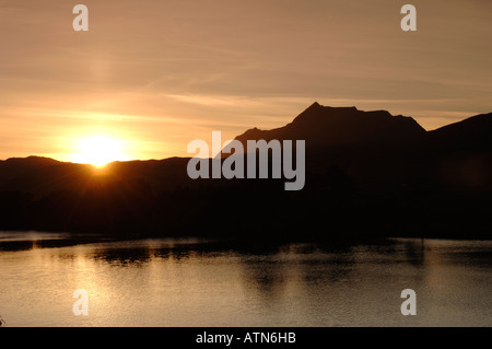 Sunset over the Coigach Hills at Drumrunie Loch, Inverpolly.  XPL 3890-371 Stock Photo