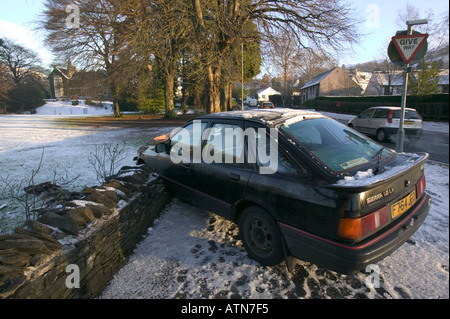 car crashed after slipping on ice Stock Photo