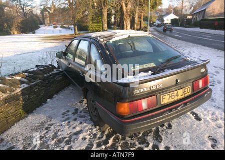 car crash after skidding on ice Stock Photo