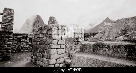 Construction in the ancient city of Machu Picchu in the Sacred Valley in Peru in South America. Ancient history in Latin America Stock Photo