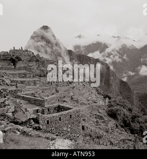 Construction in the ancient city of Machu Picchu in the Sacred Valley in Peru in South America. Ancient history in Latin America Stock Photo