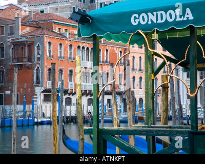 Venice, Veneto, Italy. An eye-catching gondola landing stage on the Grand Canal. Stock Photo