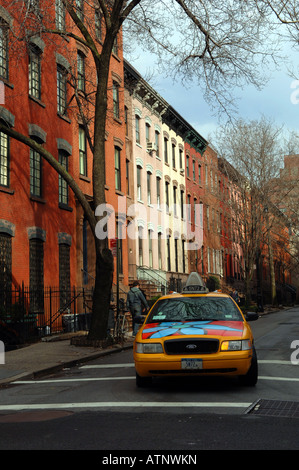 Street scene on Bleecker Street in Greenwich Village in NYC Stock Photo