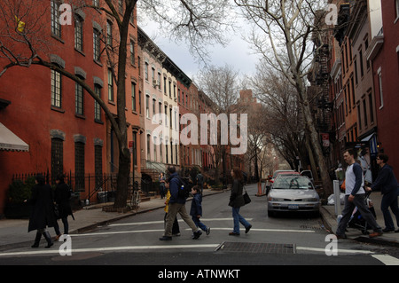 Street scene on Bleecker Street in Greenwich Village in NYC Stock Photo