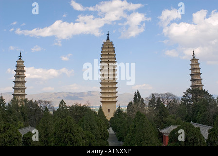 Dali, Three Pagodas, San ta si, Yunnan Province, China Stock Photo