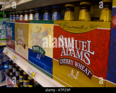 Samuel Adams beer by the Boston Beer Co on supermarket shelves Stock Photo