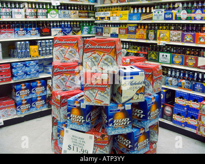 Budweiser Bud Light and other beer in the beverage department of a supermarket in NYC Stock Photo