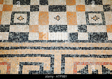 Ancient Roman mosaic floor of Hercules villa built surround the legionary fortress now in Óbuda in the outskirts of modern city of Budapest, Hungary Stock Photo