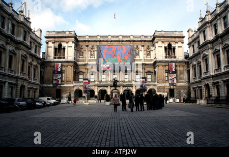 Visitors queue for From Russia exhibition at Royal Academy in London Stock Photo