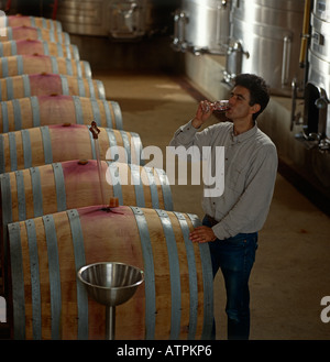 Edouard Pisani-Ferry samples wine at Château de Targé in the Loire Valley, France. Stock Photo