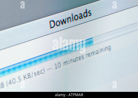 Computer screen download status close up Stock Photo