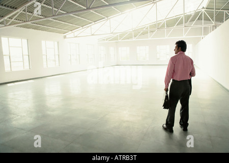 Rear view of a businessman holding a briefcase Stock Photo