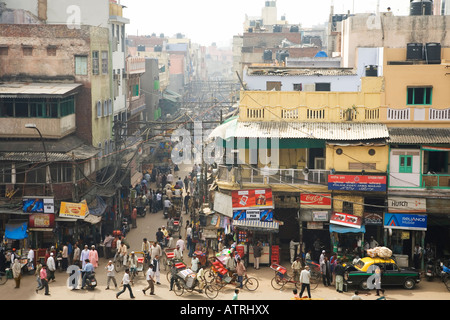 Heavy pedestrian traffic in streets of Chawri Bazaar Old Delhi India Asia Stock Photo
