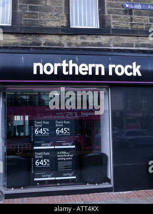 Northern Rock Bank branch displaying interest rates Stock Photo