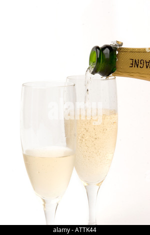 drink pouring two glasses of champagne Stock Photo