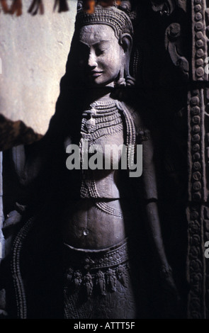 Angkor hidden statue of a female figure in the Preah Khan temple Stock Photo