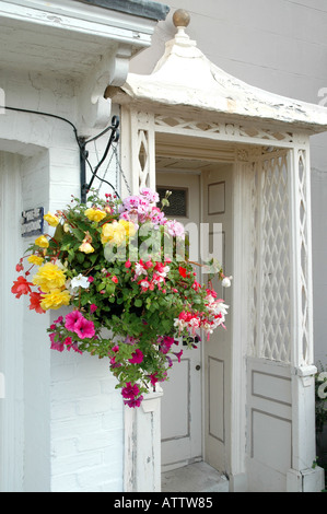 hanging basket outside residential home Rye East Sussex Stock Photo